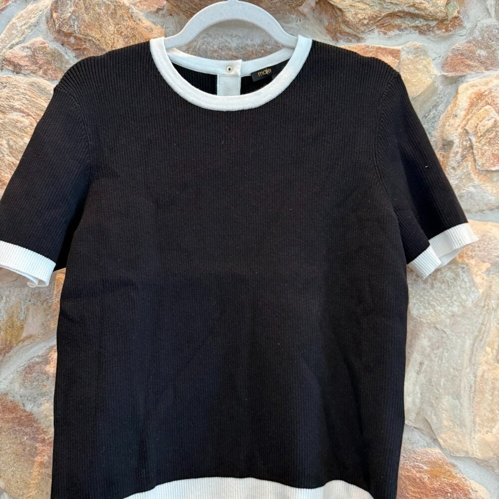 NWT Maje Black Short Sleeve Sweater Top Size 4